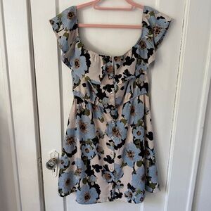 J.O.A. Blue Floral Ruffle Button Mini Dress Size L